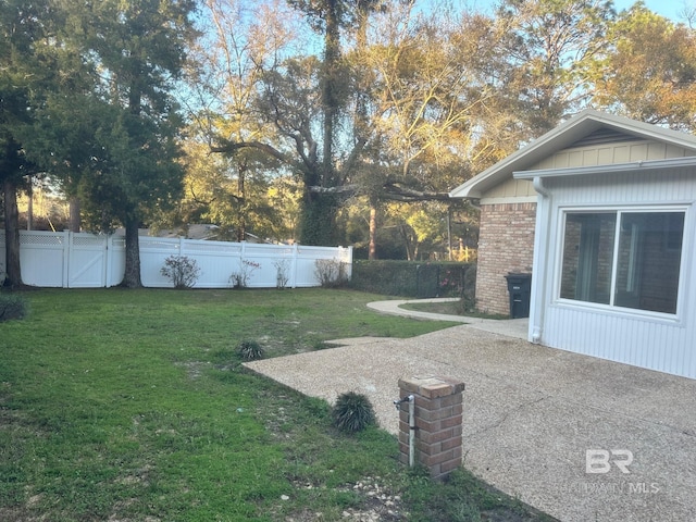 view of yard featuring a fenced backyard and a patio area