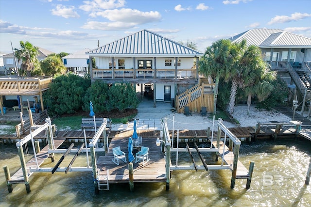 view of dock with a water view