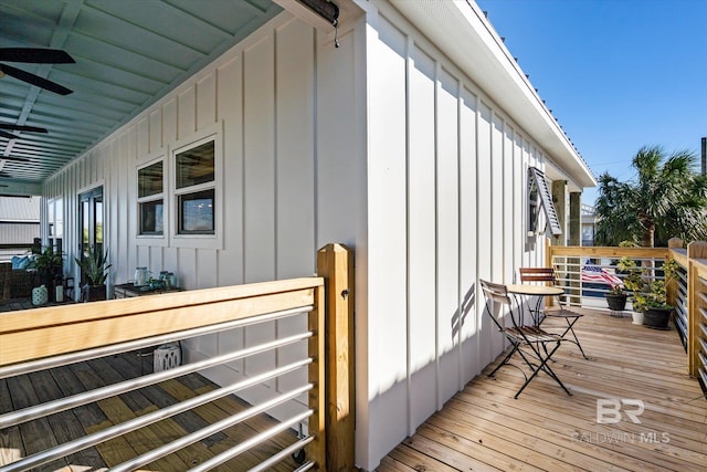 view of home's exterior with ceiling fan