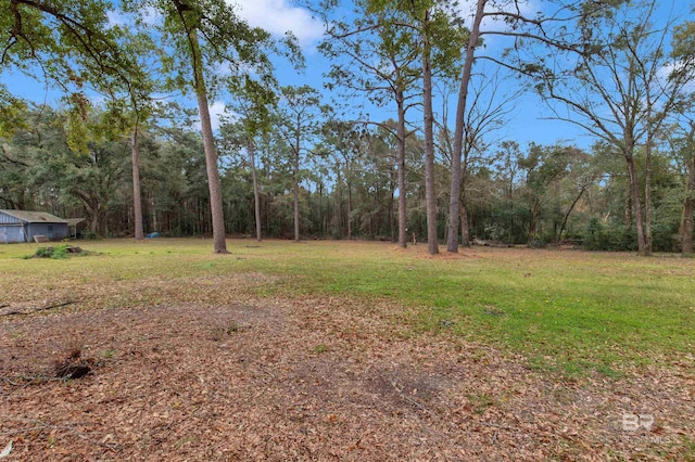 view of yard with a wooded view