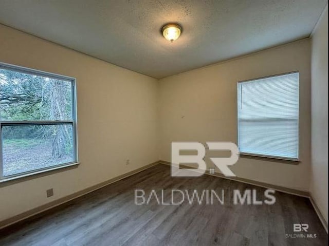 empty room with a textured ceiling and hardwood / wood-style flooring