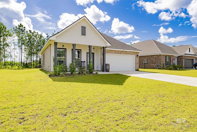 6902 Summerset Dr, Gulf Shores, AL 36542 - view of front of home featuring driveway, a porch, a front yard, a garage, and brick siding