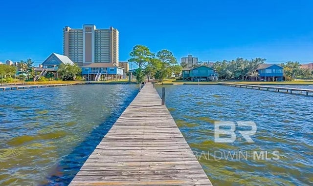 view of dock featuring a water view