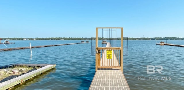 view of dock featuring a water view