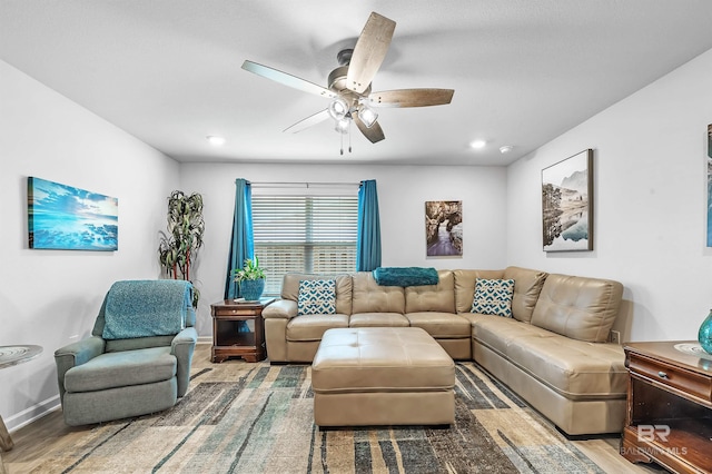 20770 Mercury Dr, Robertsdale, AL 36567 - living room with ceiling fan and wood finished floors