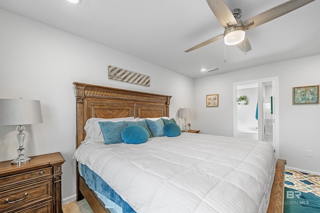20770 Mercury Dr, Robertsdale, AL 36567 - bedroom with recessed lighting, ensuite bath, and a ceiling fan