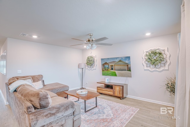 8242 Sycamore Way, Semmes, AL 36575 - living room with light wood-style flooring, a ceiling fan, and recessed lighting