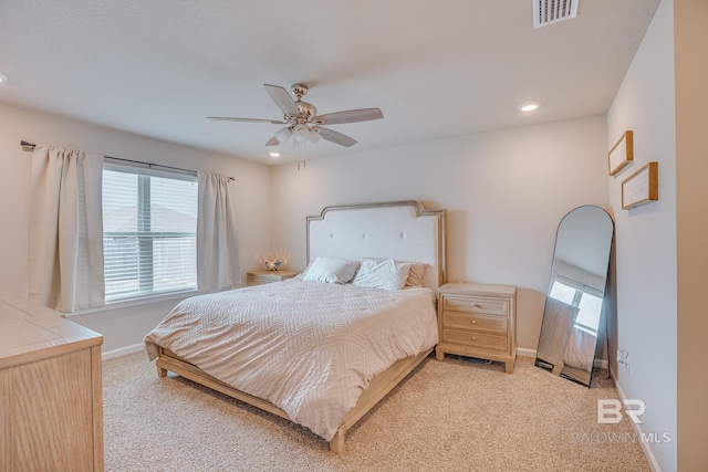 8242 Sycamore Way, Semmes, AL 36575 - bedroom featuring light colored carpet, ceiling fan, and recessed lighting