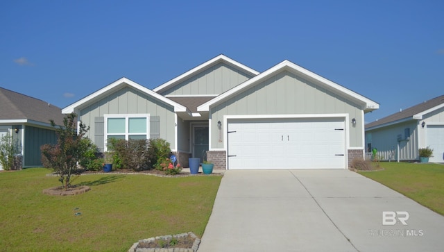 craftsman-style home with a garage and a front lawn