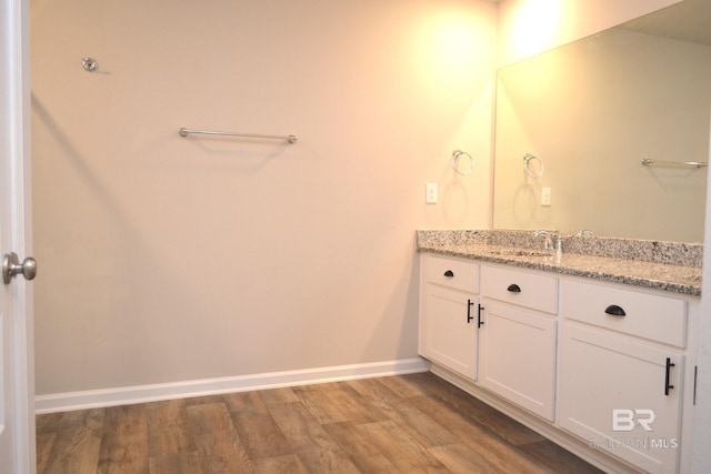 bathroom with hardwood / wood-style flooring and vanity