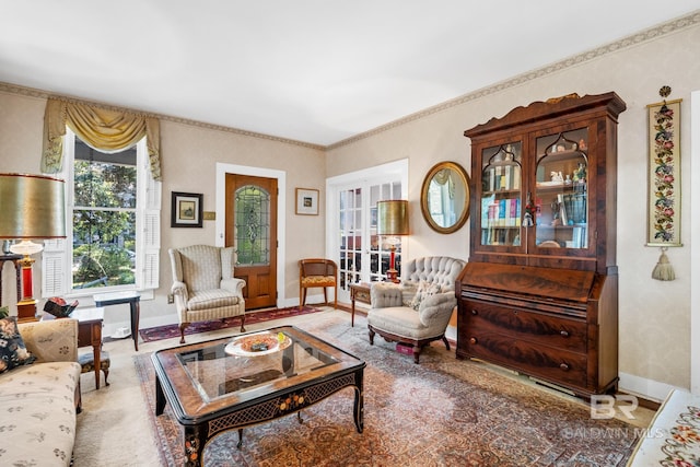 living room featuring french doors