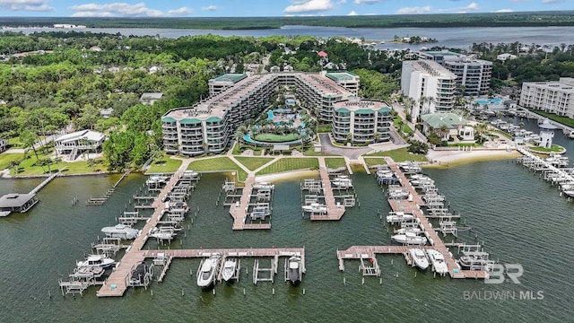 drone / aerial view featuring a water view