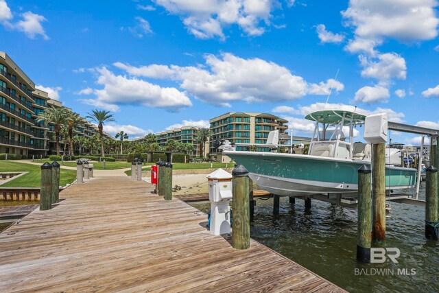 view of dock with a water view