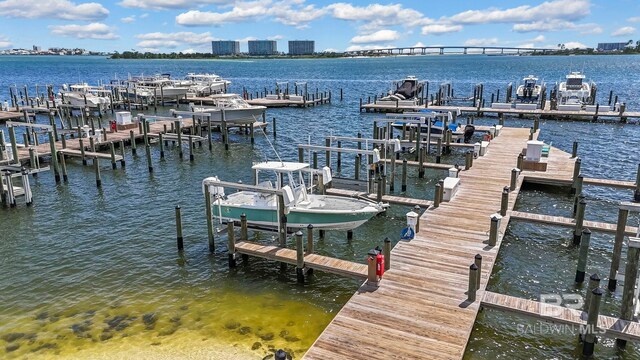 dock area featuring a water view