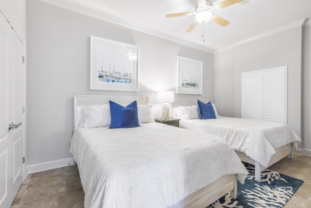 26688 Perdido Beach Blvd Unit 505, Orange Beach, AL 36561 - bedroom featuring crown molding, ceiling fan, and baseboards