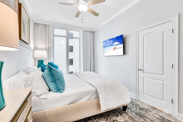 26688 Perdido Beach Blvd Unit 505, Orange Beach, AL 36561 - bedroom featuring crown molding and ceiling fan