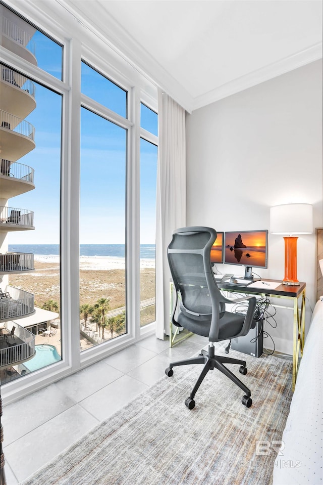 26688 Perdido Beach Blvd Unit 505, Orange Beach, AL 36561 - home office featuring ornamental molding, plenty of natural light, and tile patterned flooring