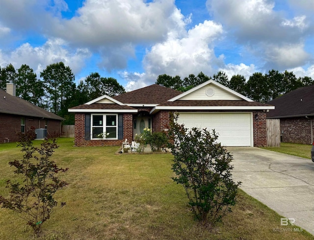 6950 Summerset Dr, Gulf Shores, AL 36542 - ranch-style house featuring brick siding, a garage, driveway, and central air condition unit