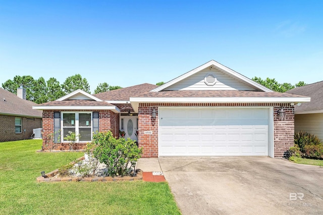 6950 Summerset Dr, Gulf Shores, AL 36542 - ranch-style house featuring brick siding, an attached garage, concrete driveway, and a front lawn