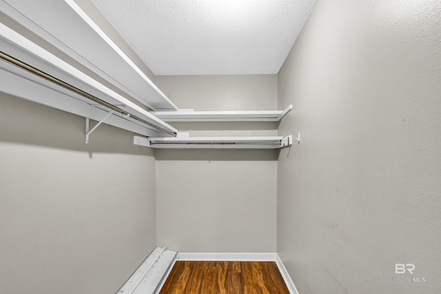 walk in closet with wood finished floors