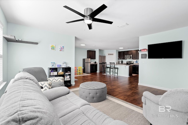 17372 Tallasee Blvd, Foley, AL 36535 - living room featuring dark wood finished floors, a ceiling fan, and recessed lighting