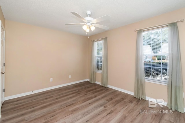 empty room with hardwood / wood-style flooring, a textured ceiling, and a wealth of natural light