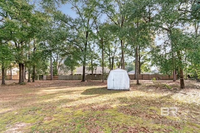 view of yard with a storage shed