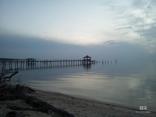 water view featuring a dock