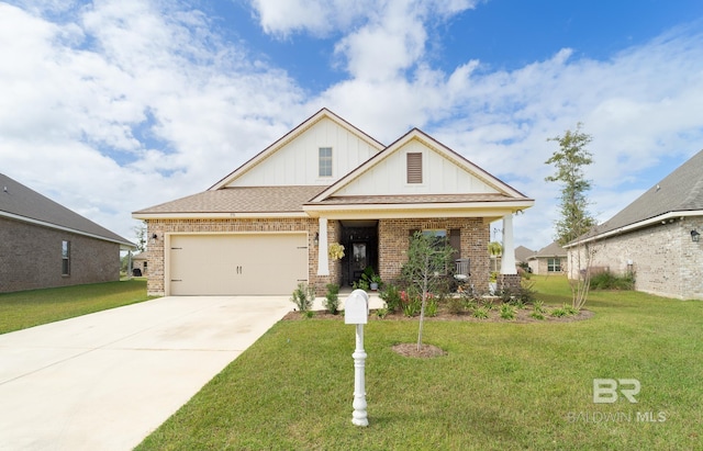 craftsman-style house with a front lawn and a garage