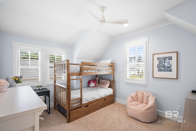 313 Cuban Lily Dr, Fairhope, AL 36532 - bedroom with lofted ceiling, multiple windows, carpet flooring, baseboards, and ceiling fan