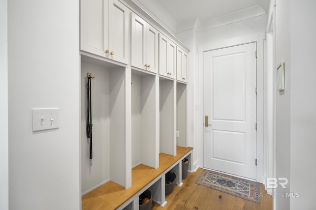 313 Cuban Lily Dr, Fairhope, AL 36532 - mudroom featuring wood finished floors and crown molding