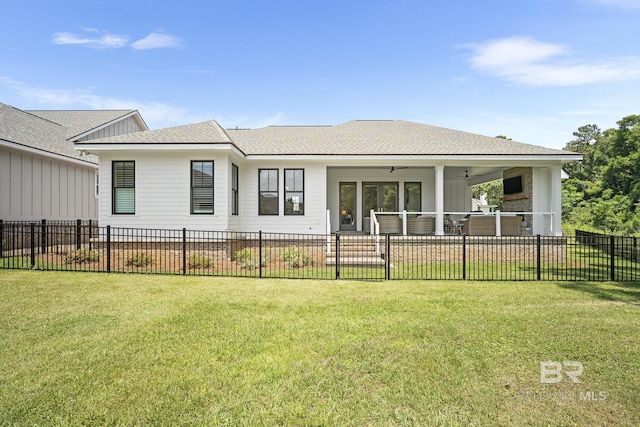 313 Cuban Lily Dr, Fairhope, AL 36532 - back of house featuring ceiling fan, a patio area, and a shingled roof