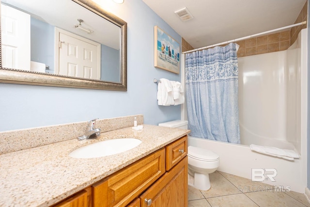 24230 Perdido Beach Blvd Unit 3112, Orange Beach, AL 36561 - full bathroom with visible vents, shower / bath combo with shower curtain, toilet, tile patterned flooring, and vanity