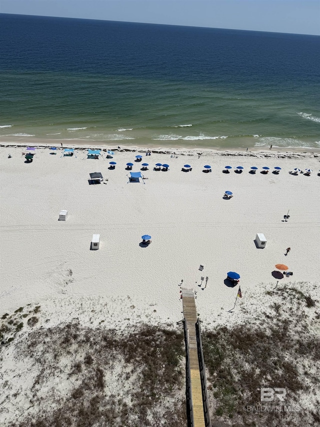 view of water feature featuring a beach view