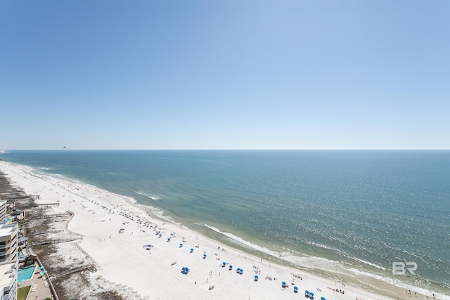 property view of water featuring a beach view