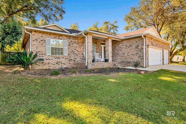 single story home with a garage and a front yard