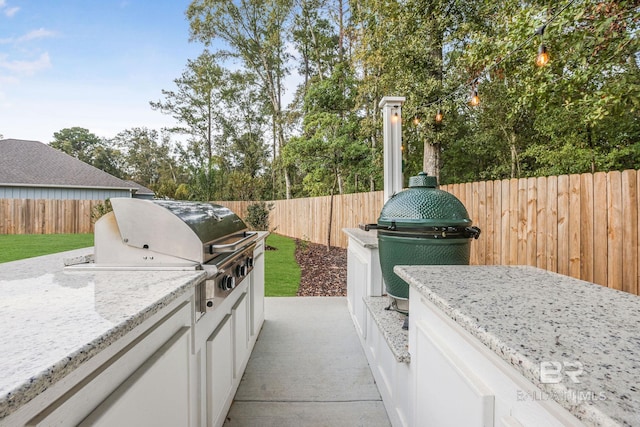 view of patio / terrace with area for grilling, a fenced backyard, and a grill