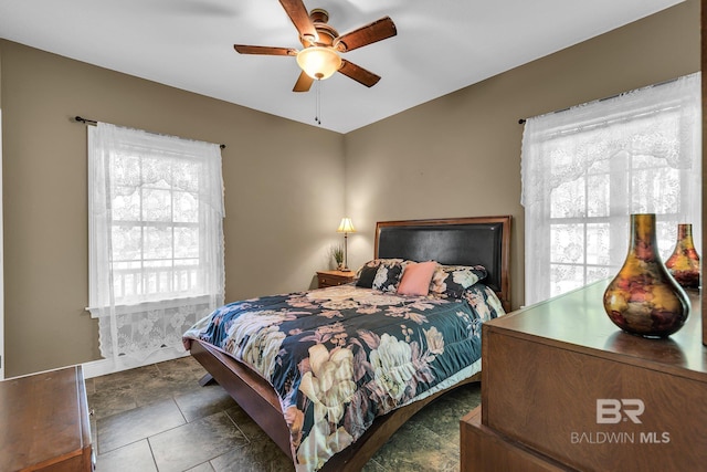 bedroom featuring ceiling fan