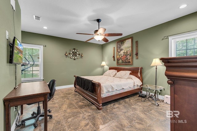 bedroom featuring ceiling fan