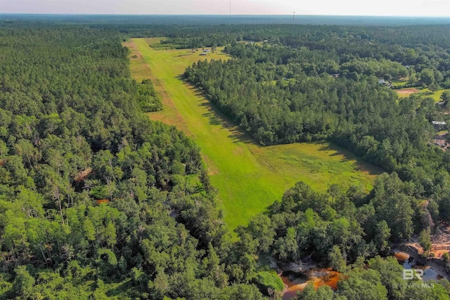 birds eye view of property featuring a forest view