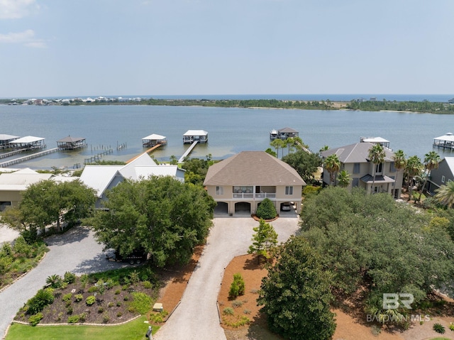 aerial view with a water view