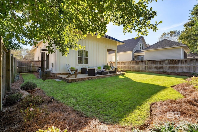 view of yard featuring central air condition unit, a patio area, and an outdoor hangout area