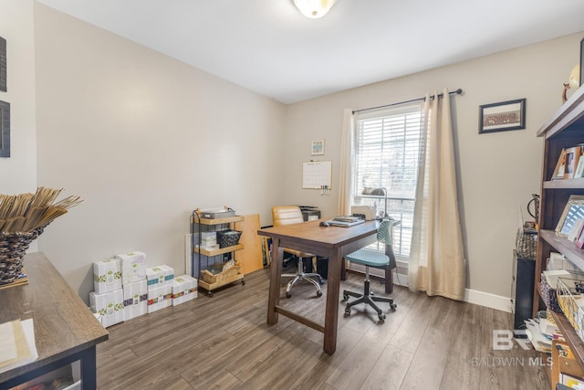 office space featuring dark wood-type flooring