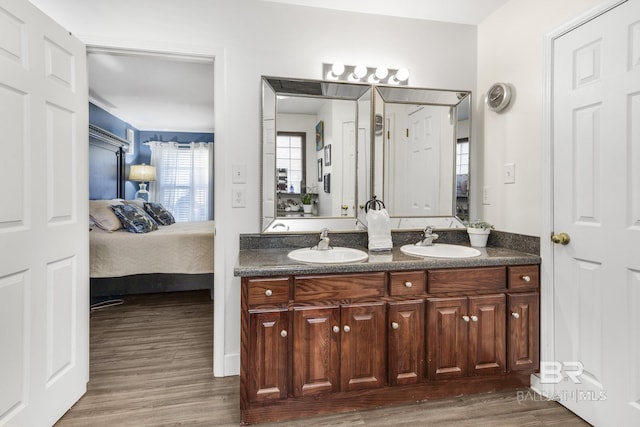 bathroom with vanity and hardwood / wood-style floors