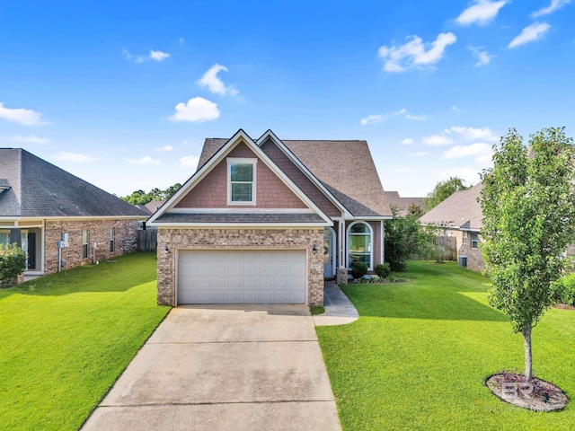 8847 Asphodel Ln, Daphne, AL 36526 - craftsman house with driveway, a front yard, a garage, and brick siding