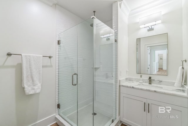 1050 W Beach Blvd Unit E, Gulf Shores, AL 36542 - full bath featuring vanity, a shower stall, and ornamental molding