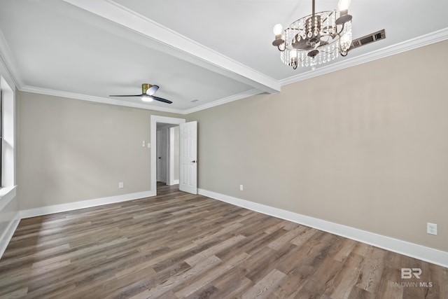 1716 Bryan Ave, Mobile, AL 36605 - spare room featuring crown molding, wood finished floors, a chandelier, baseboards, and a ceiling fan