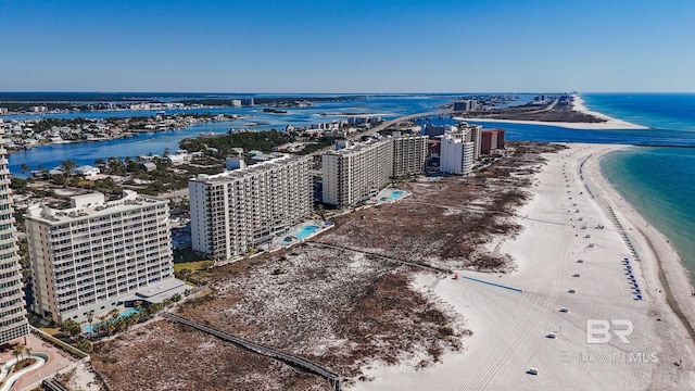 bird's eye view with a view of city, a water view, and a view of the beach