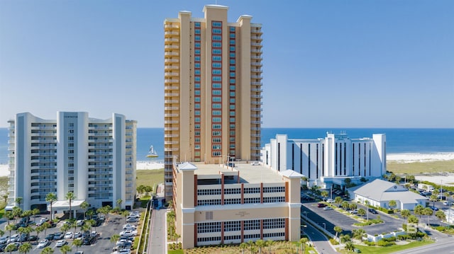 view of building exterior featuring a water view