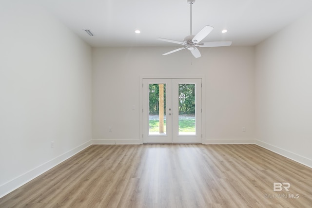 9264 Brighton Ave, Elberta, AL 36530 - spare room with light wood-style floors, ceiling fan, baseboards, recessed lighting, and french doors